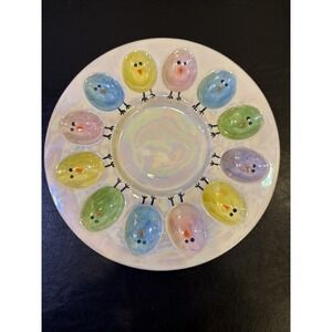 12 Egg Plate  Platter Egg Serving Dish Spring Decor  Easter Dish‎ 11" Iridescent